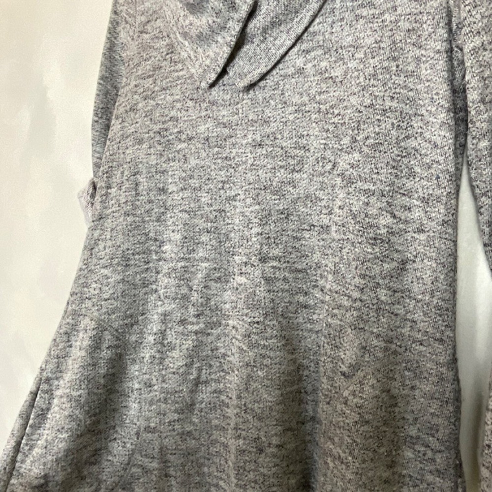 Womens Heather Grey Marled Knit Cowl Neck Tunic Dress Roll Tab Sleeve Pockets - Picture 6 of 6